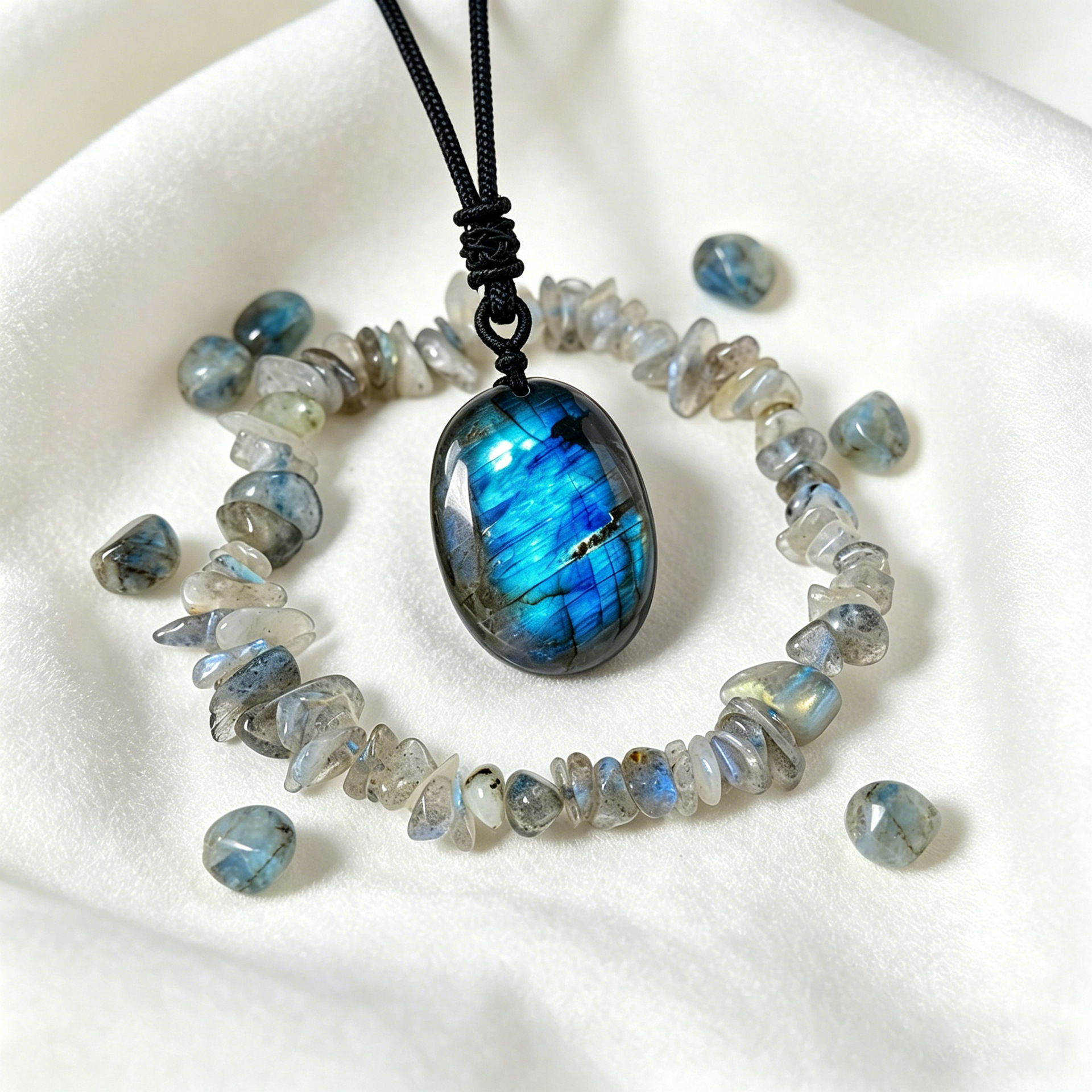 [set] labradorite pendant   gravel bracelet