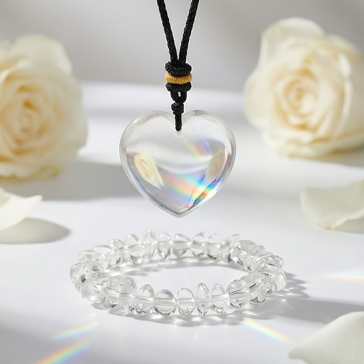 [set] white crystal love pendant   gravel bracelet