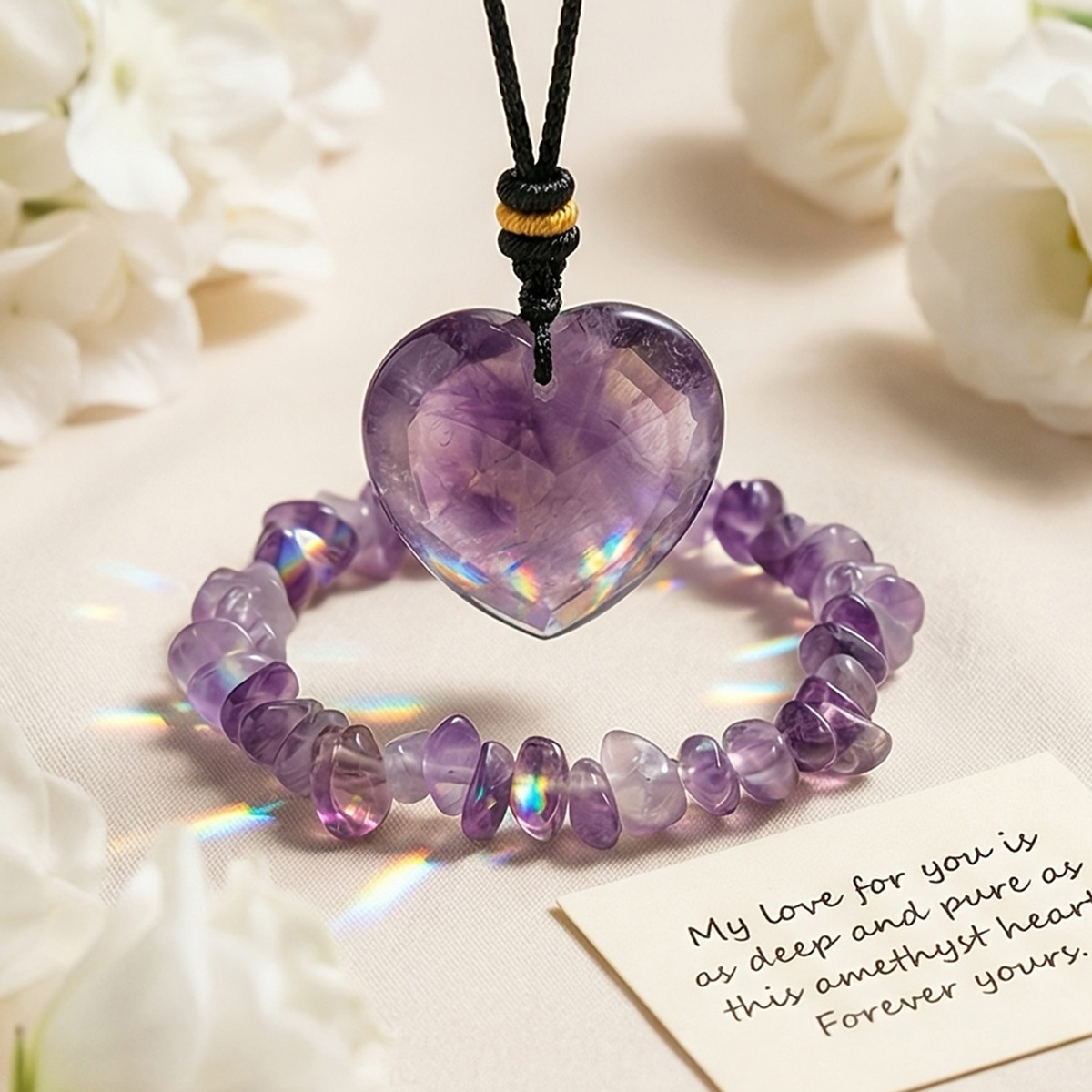 [set] amethyst love pendant   gravel bracelet