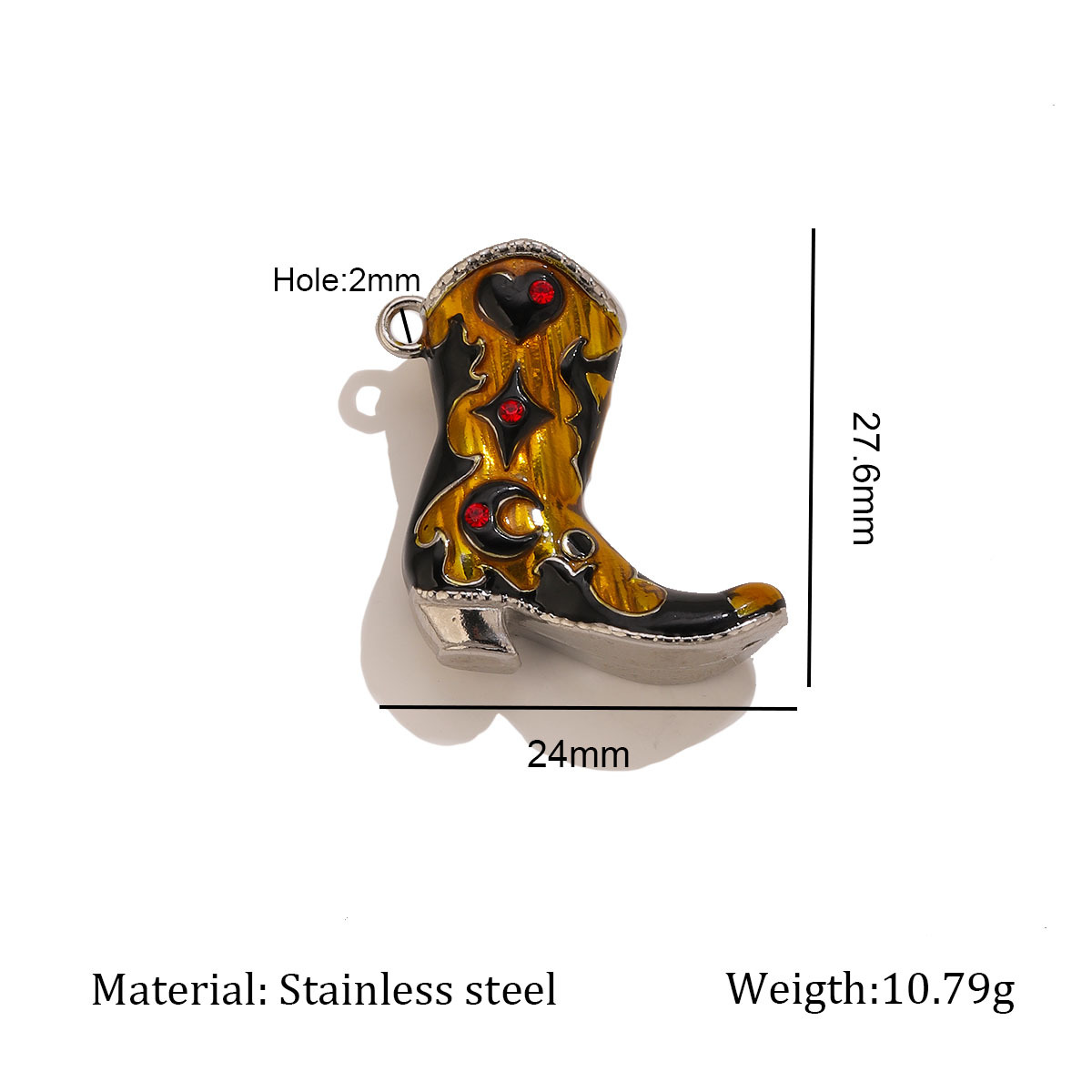 Steel-colored enamel red diamond boot charm