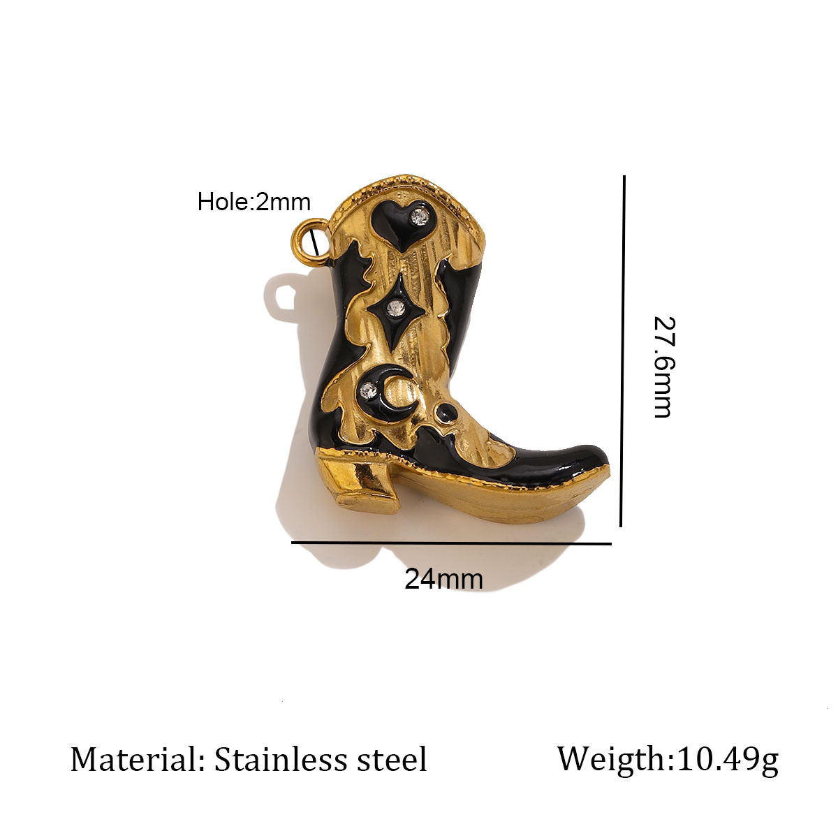 Gold drip oil white diamond boot pendant