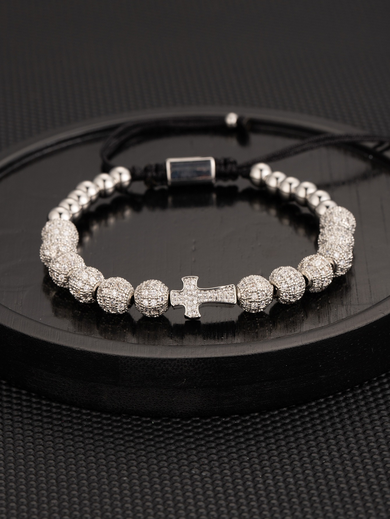 Steel color cross zirconium ball bracelet