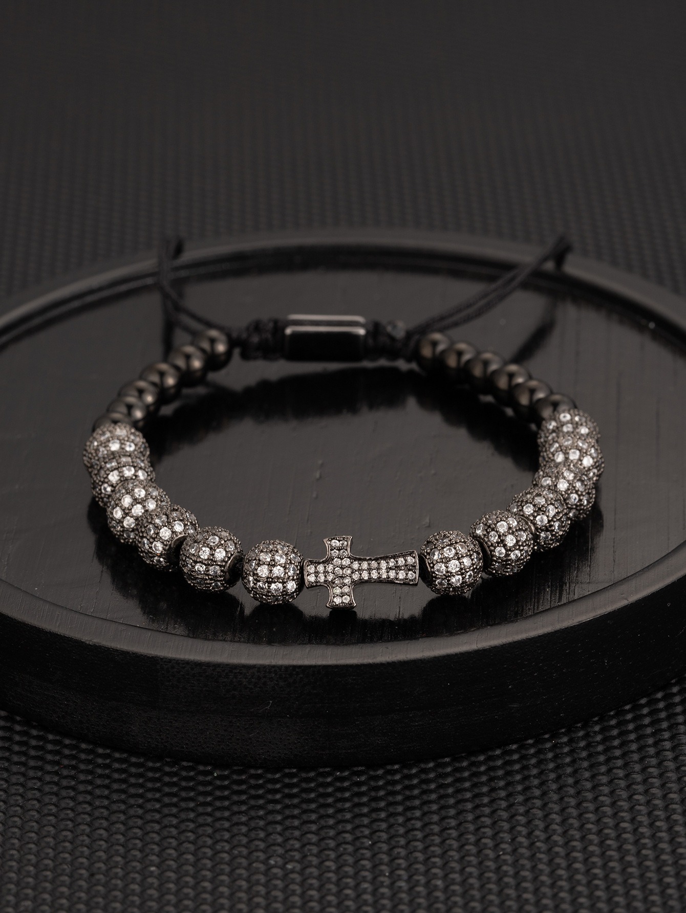 Black cross zirconium ball bracelet
