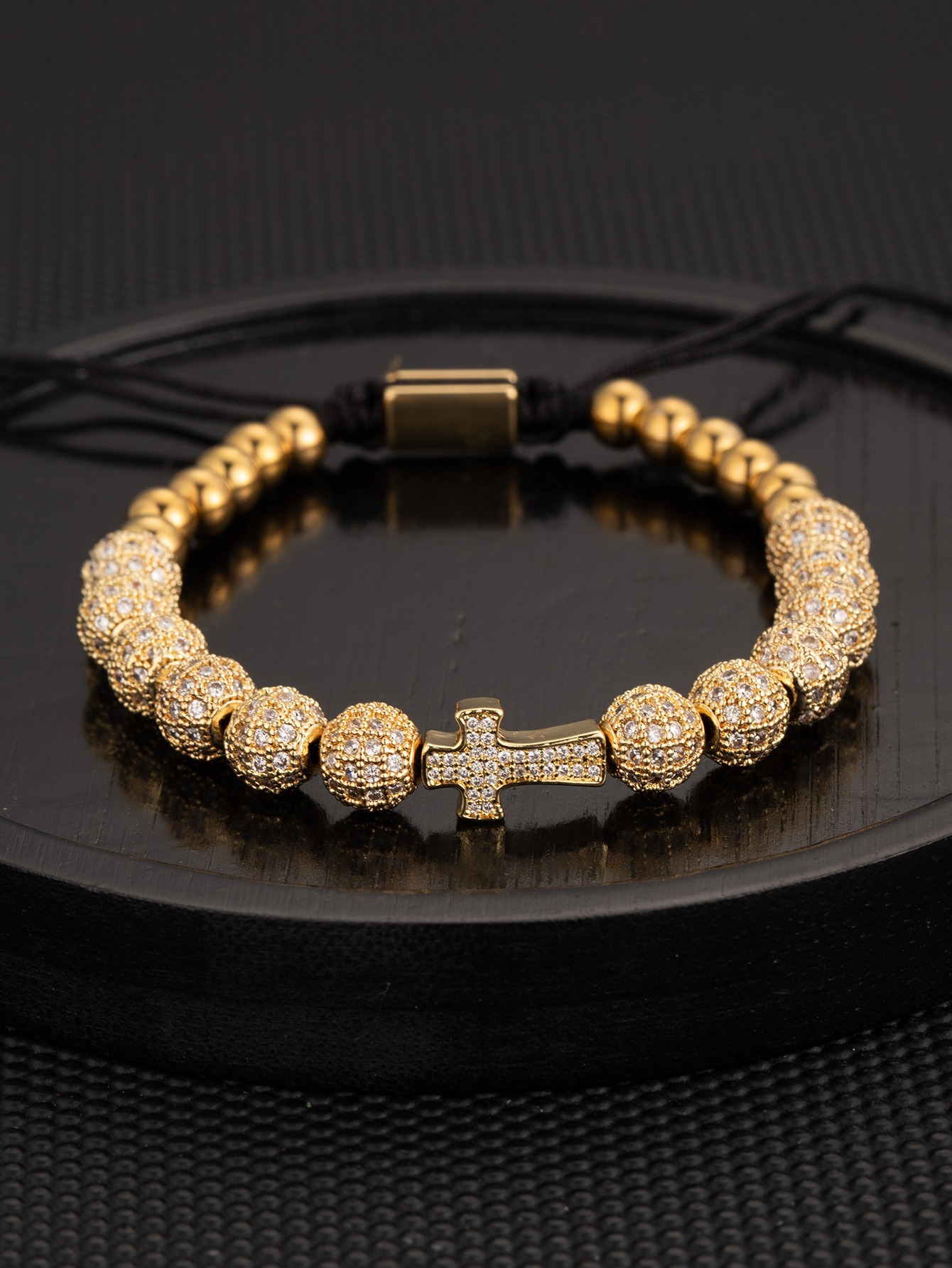 Gold cross zirconium ball bracelet