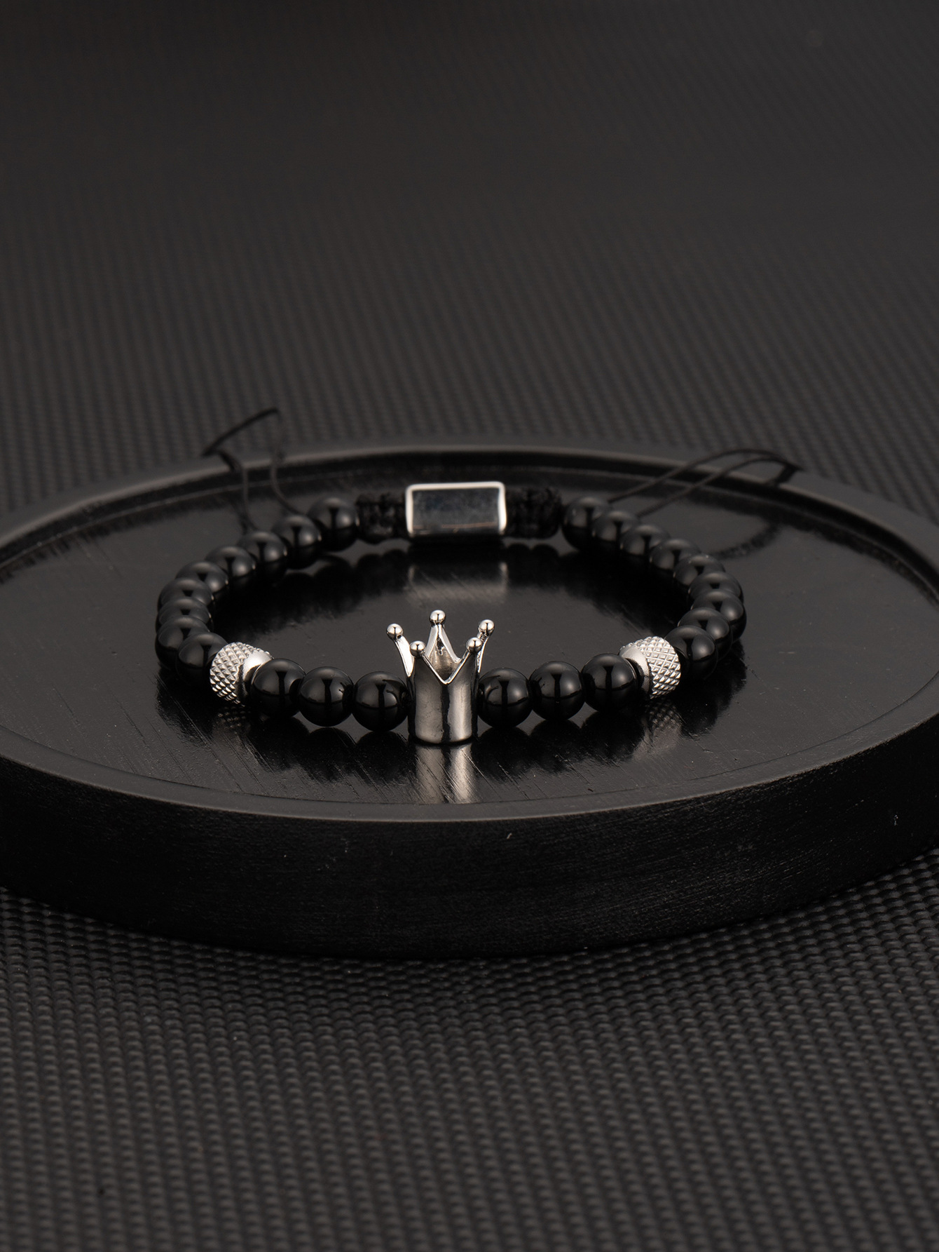Steel crown black stone bracelet