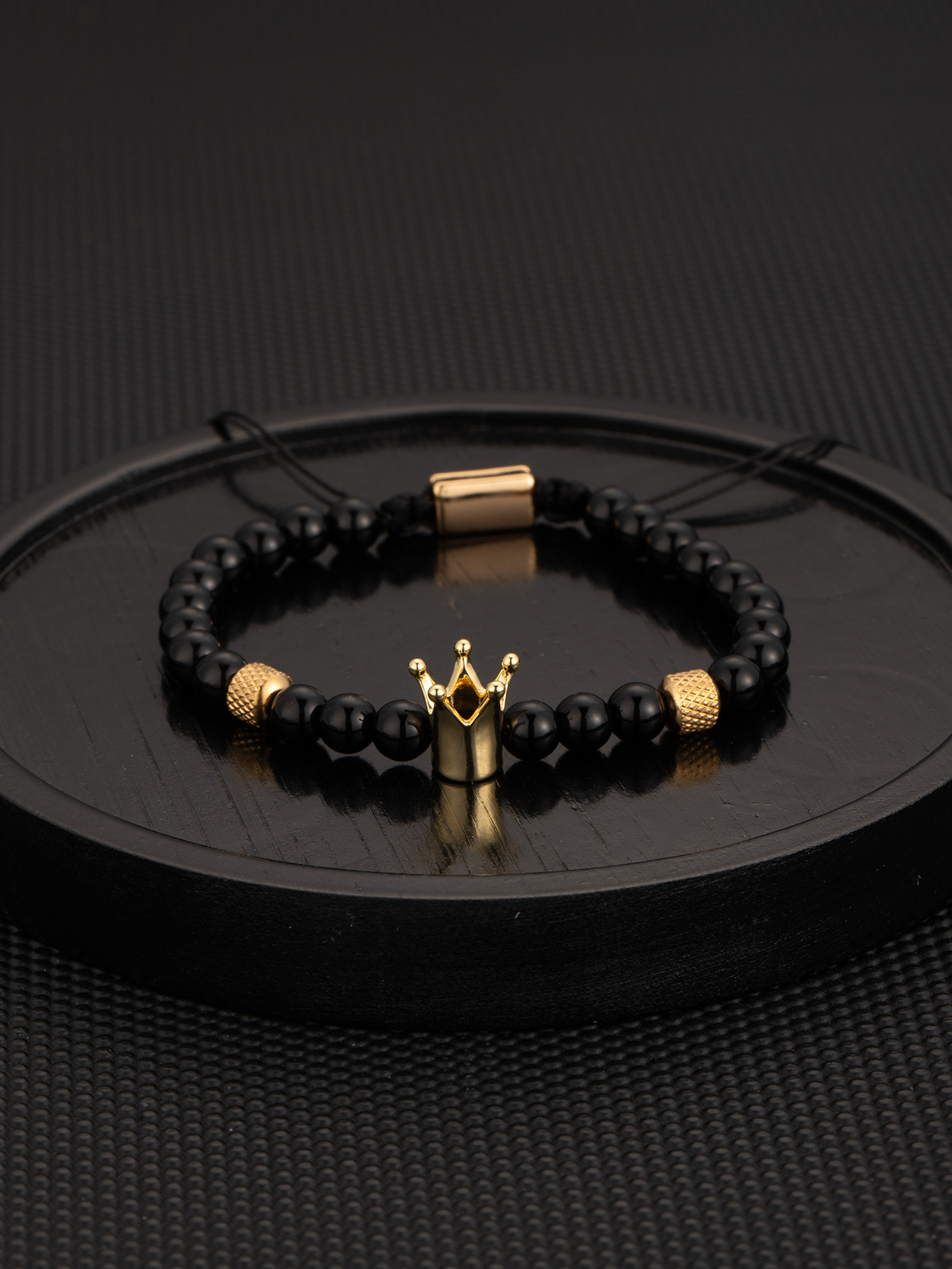 Black gold crown black stone bracelet