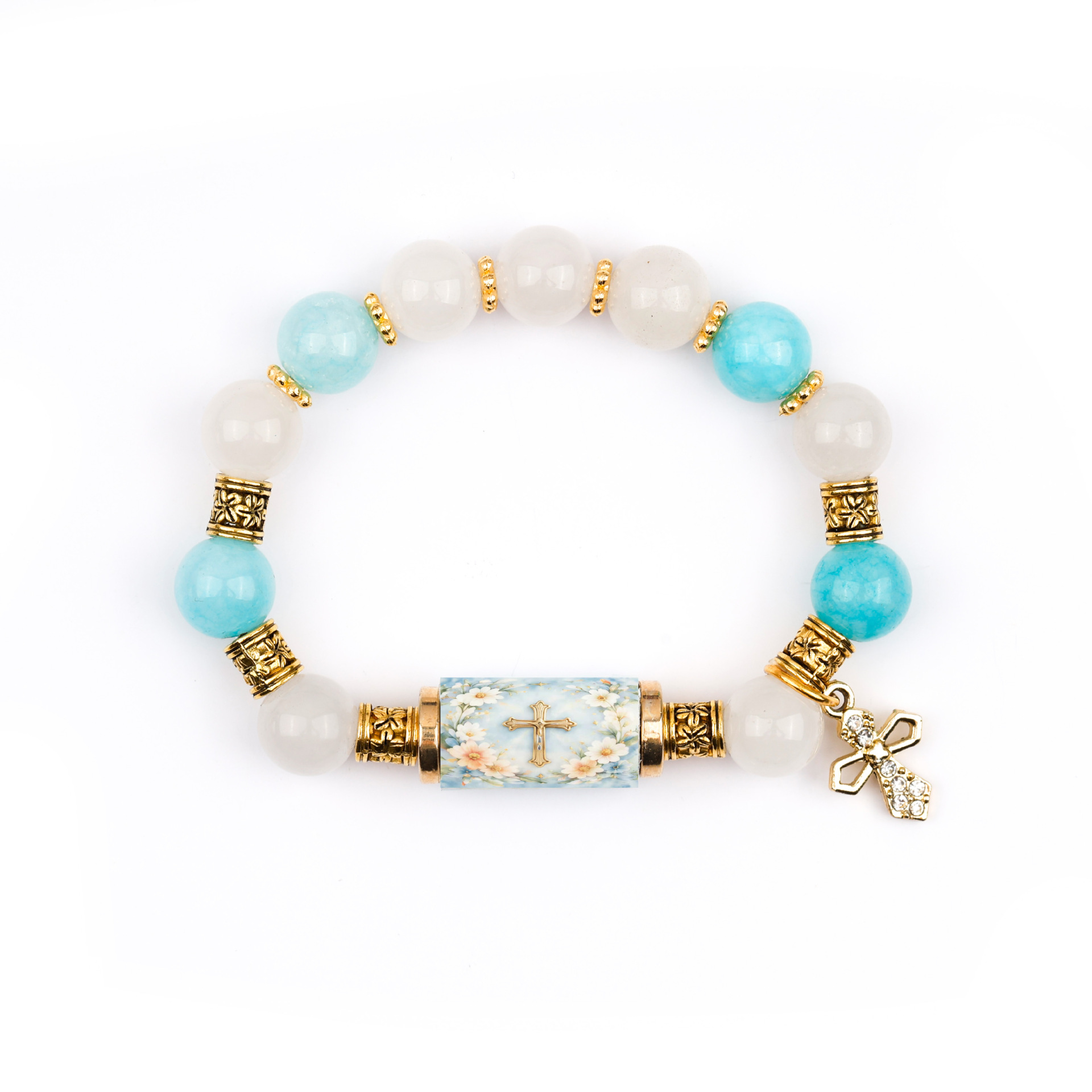 Antique gold cross crystal bracelet