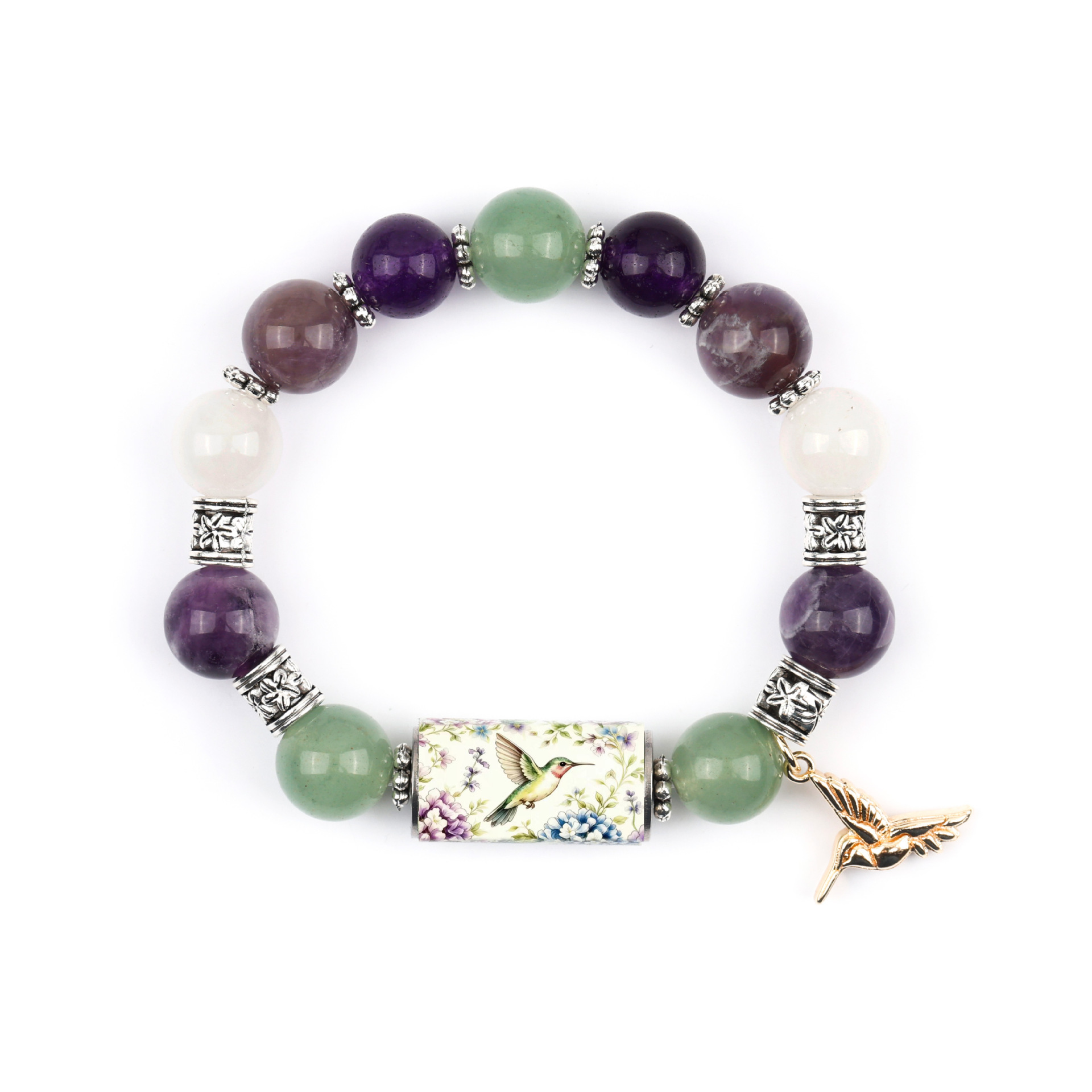 Purple hummingbird bracelet