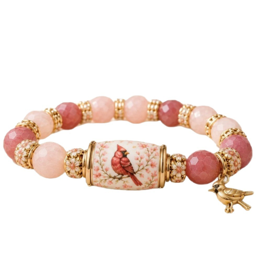 Red cardinal bird crystal bracelet