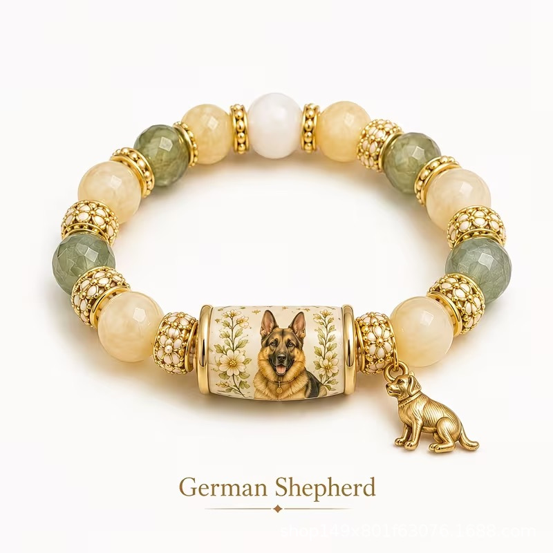German shepherd pendant crystal bracelet