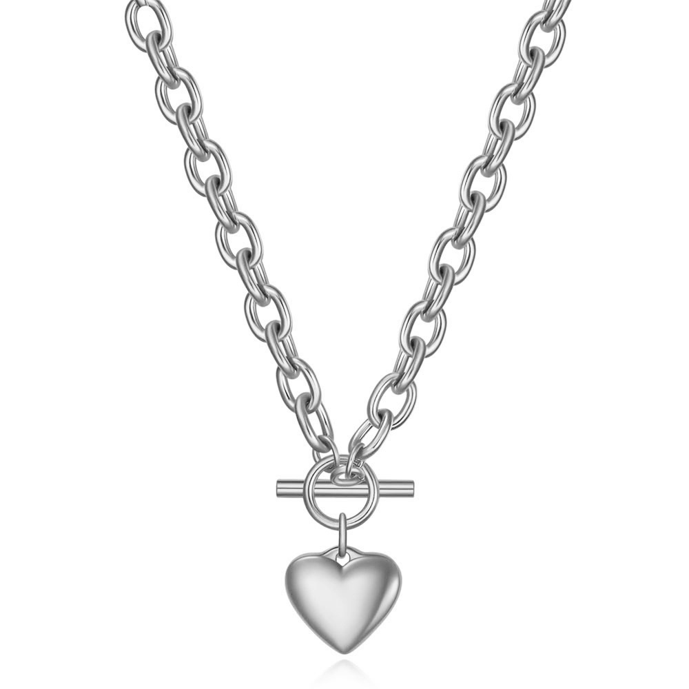 glossy love ot buckle necklace 50cm-steel color