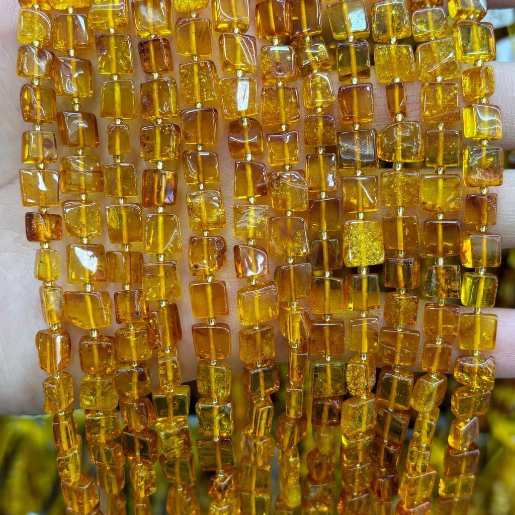 6-7mm amber square pieces (about 46 pieces)