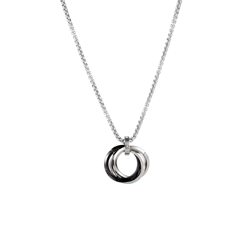 Ring Snake Bone Chain Necklace-Black