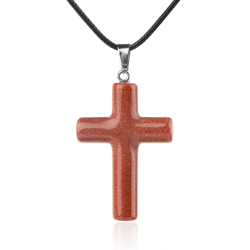 Gold sand stone (synthetic) (cross necklace)
