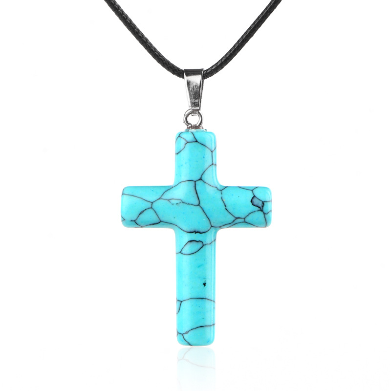 Blue turquoise (synthetic) (cross necklace)