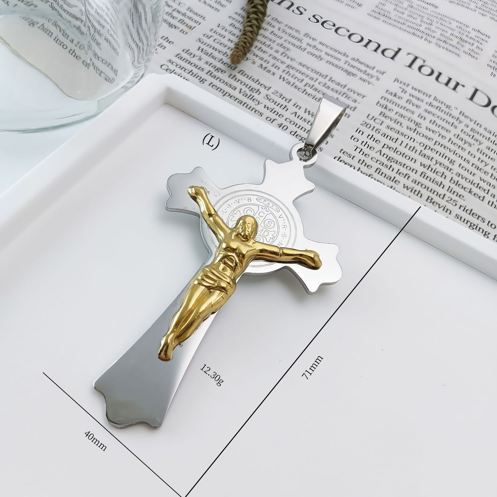 Gold pendant between steel 40*71mm