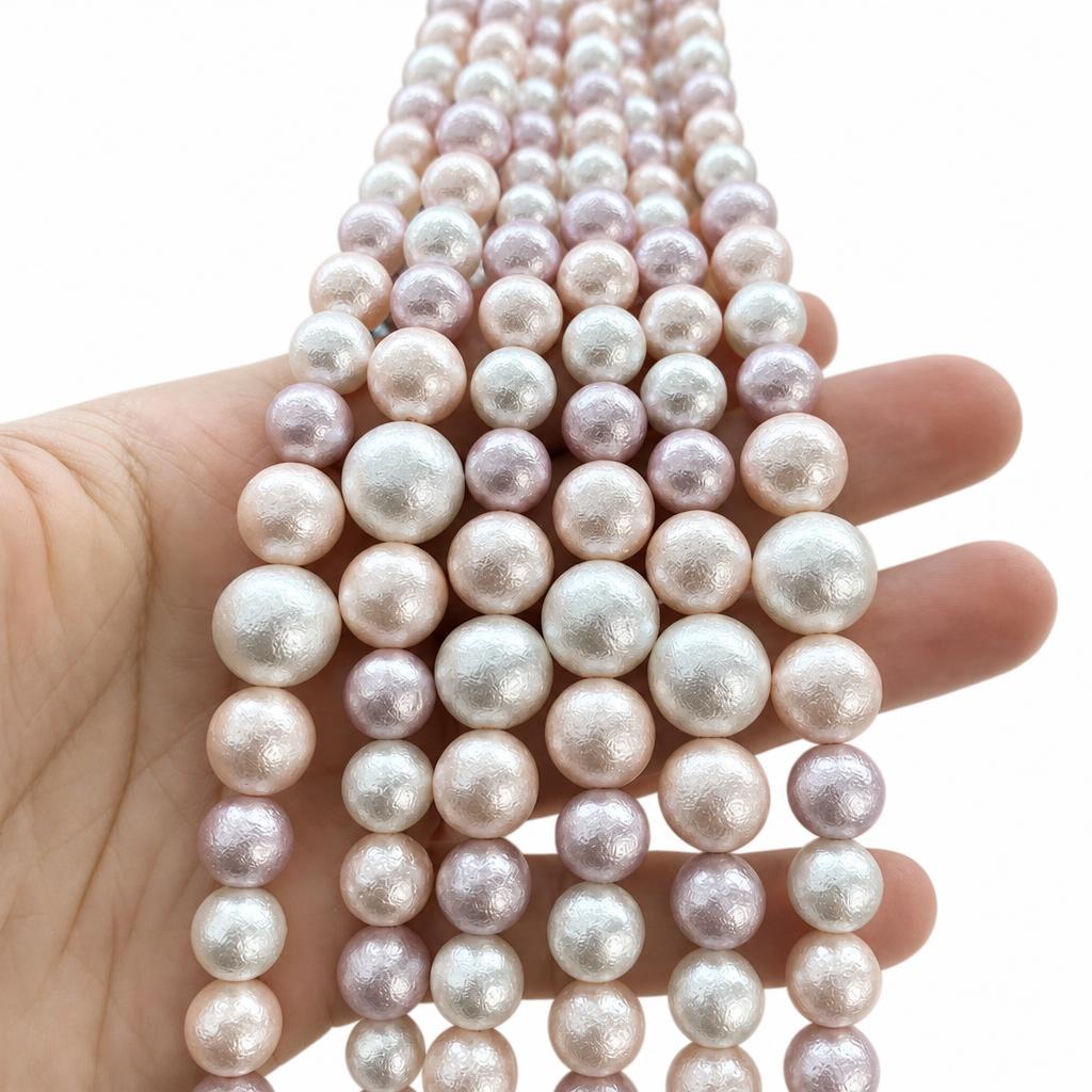 Jelly wrinkled leather mixed color shell bead tower chain