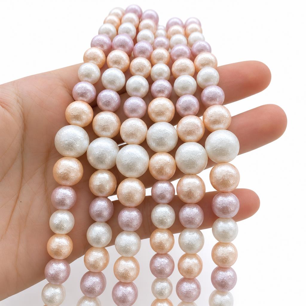 Pink and white wrinkled leather pearl tower chain