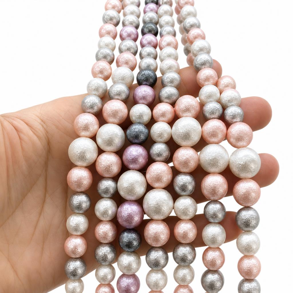 Colorful wrinkled leather mixed color shell bead tower chain
