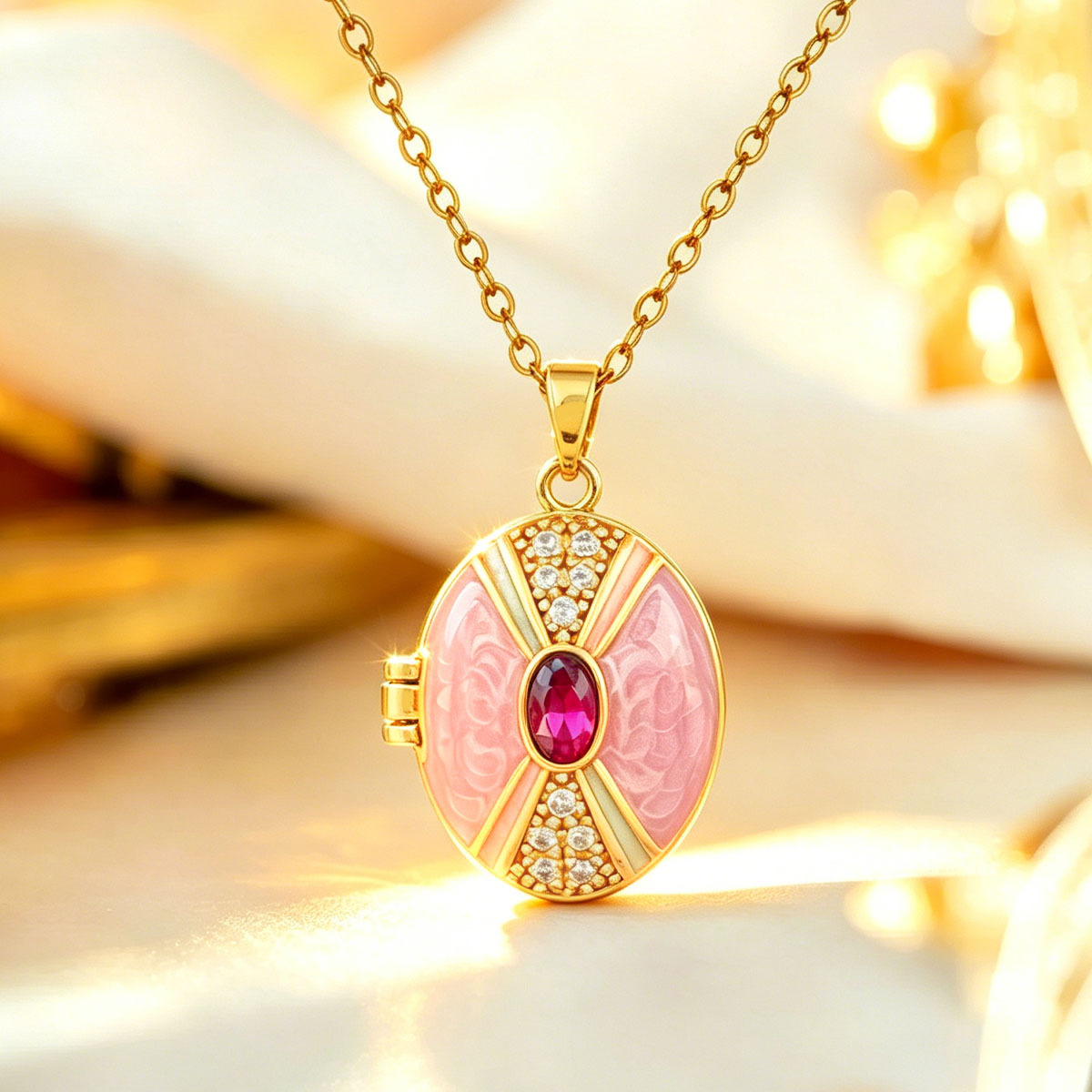 Xl4591 pink photo clip pendant gold