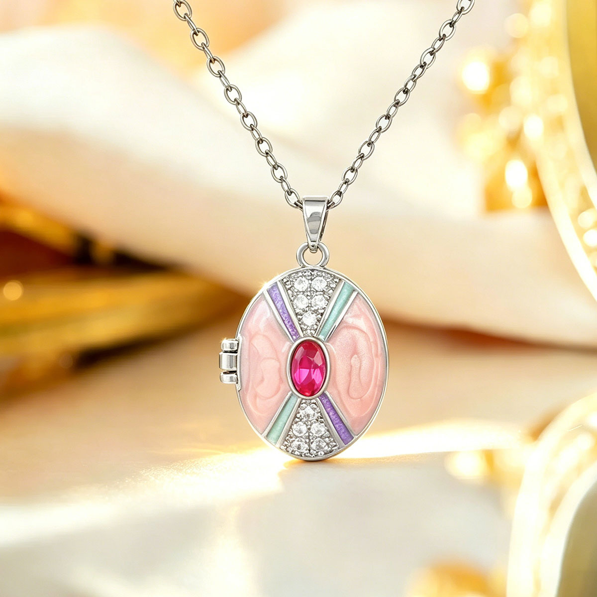Xl4591 pink photo clip pendant silver