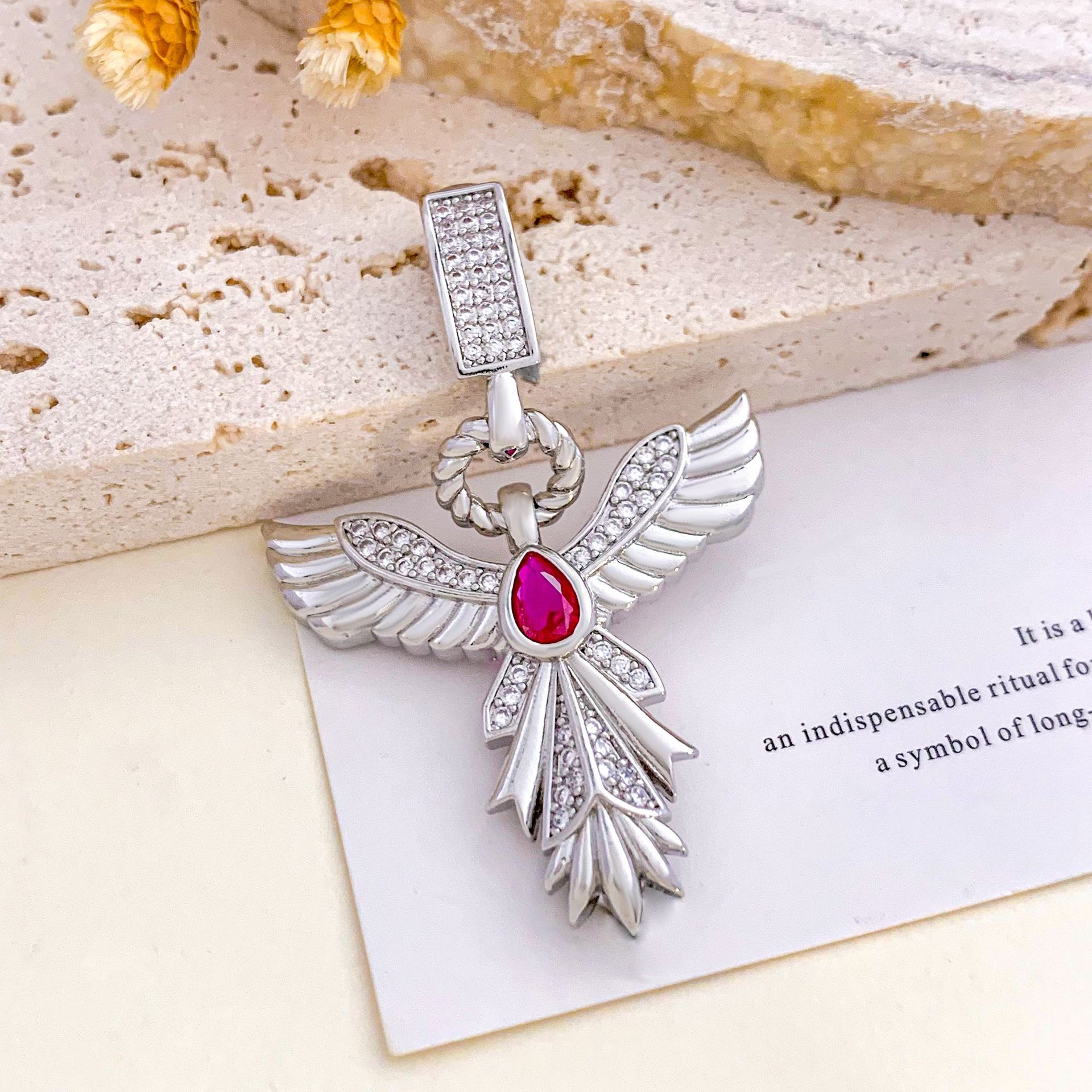 Xl1936 phoenix pendant silver rose red