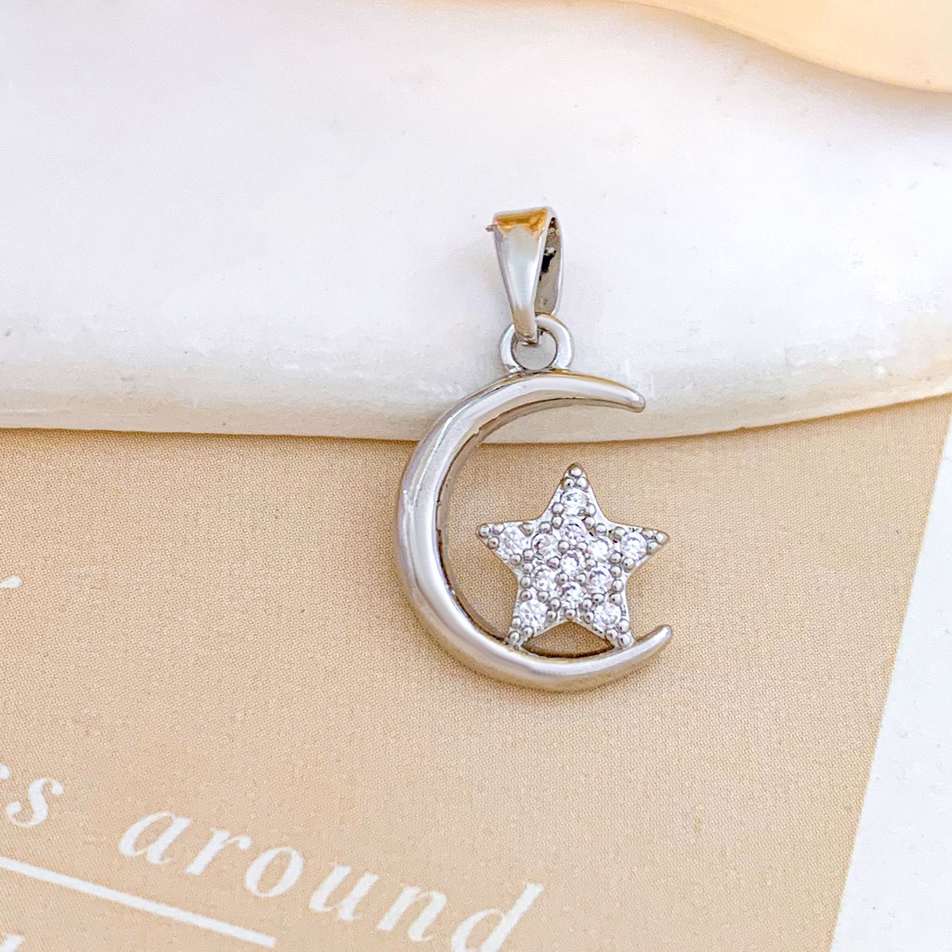 Xl1864 moon pentagram pendant silver
