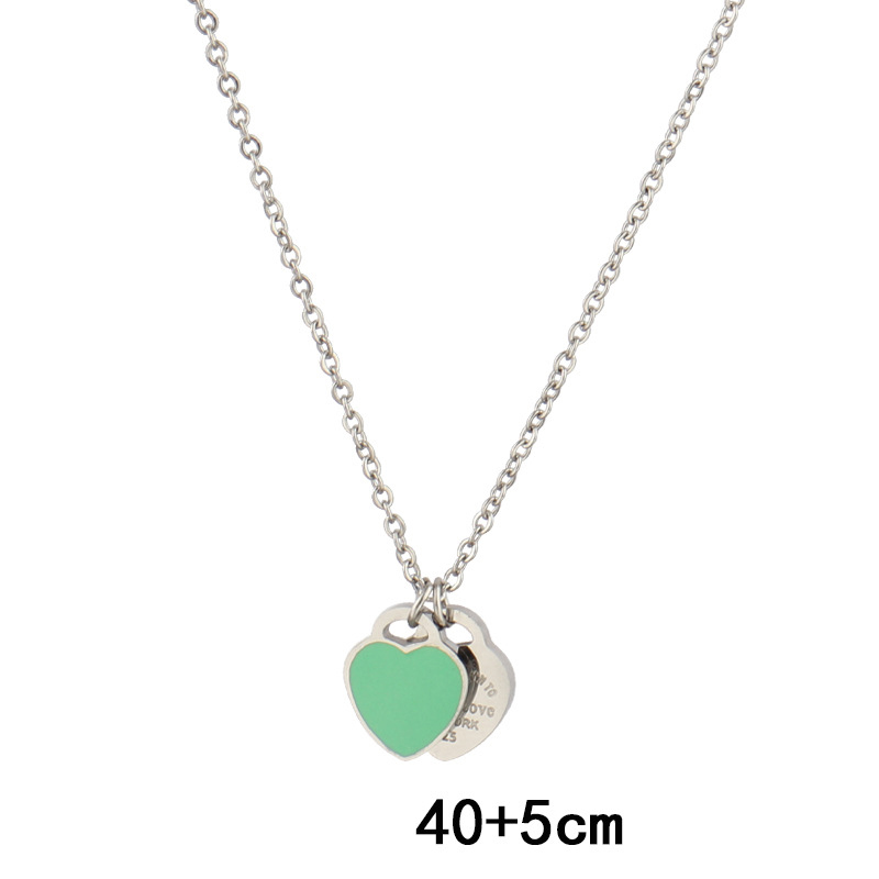 B1242 green heart necklace-silver