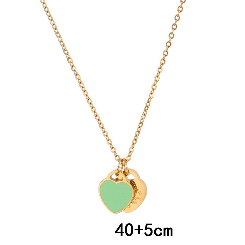 B1241 green heart necklace-gold