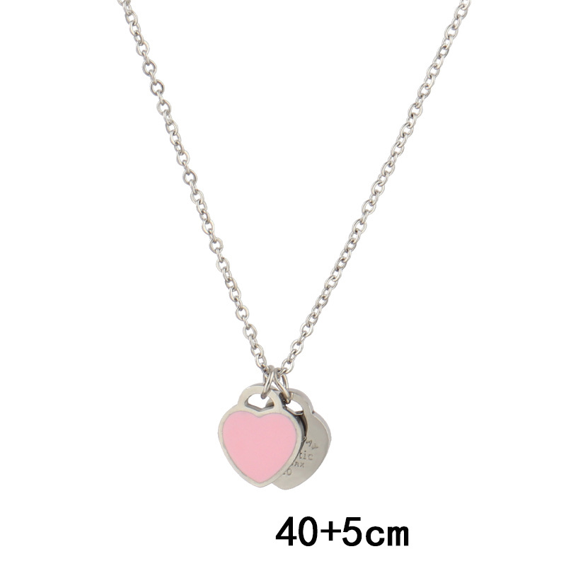 B1244 pink heart necklace-silver