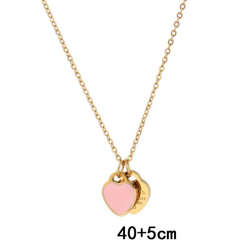B1243 pink heart necklace-gold