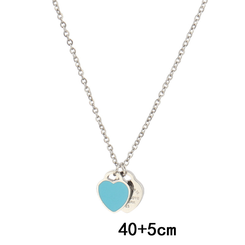 B1255 blue heart necklace-silver