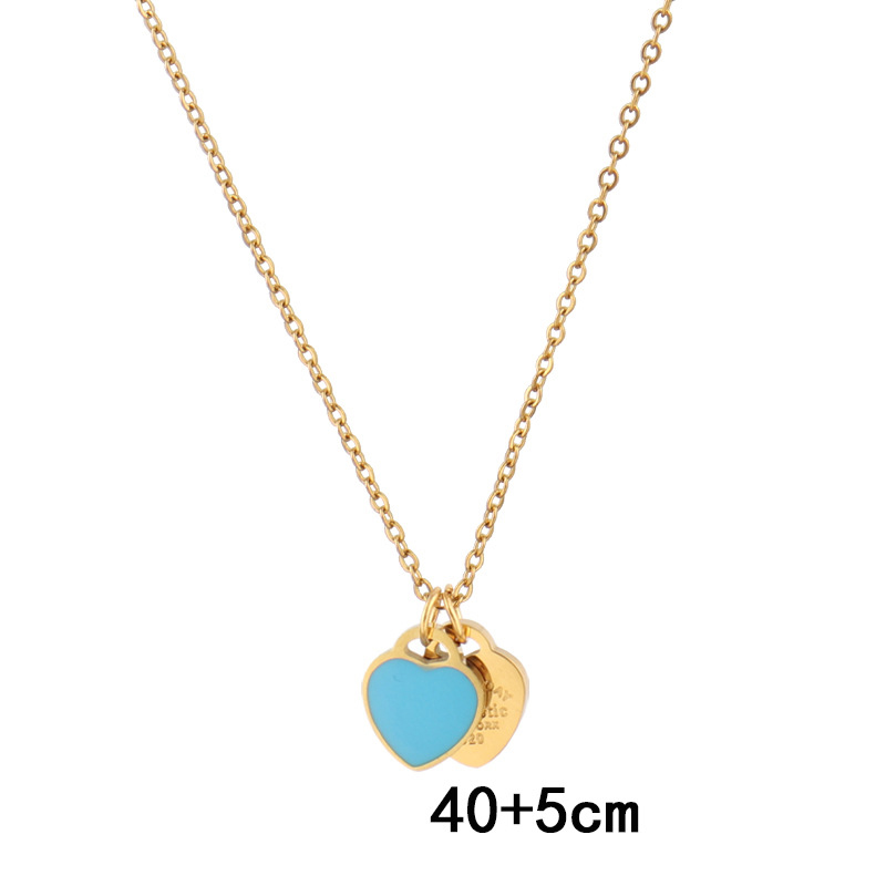 B1254 blue heart necklace-gold