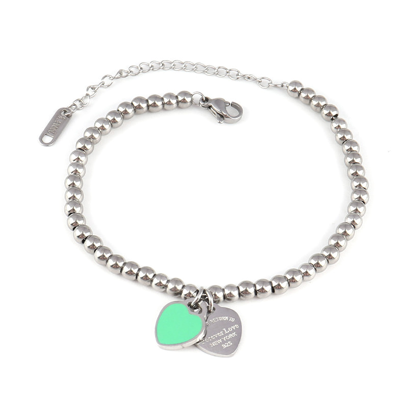 B1251 green heart bracelet-silver