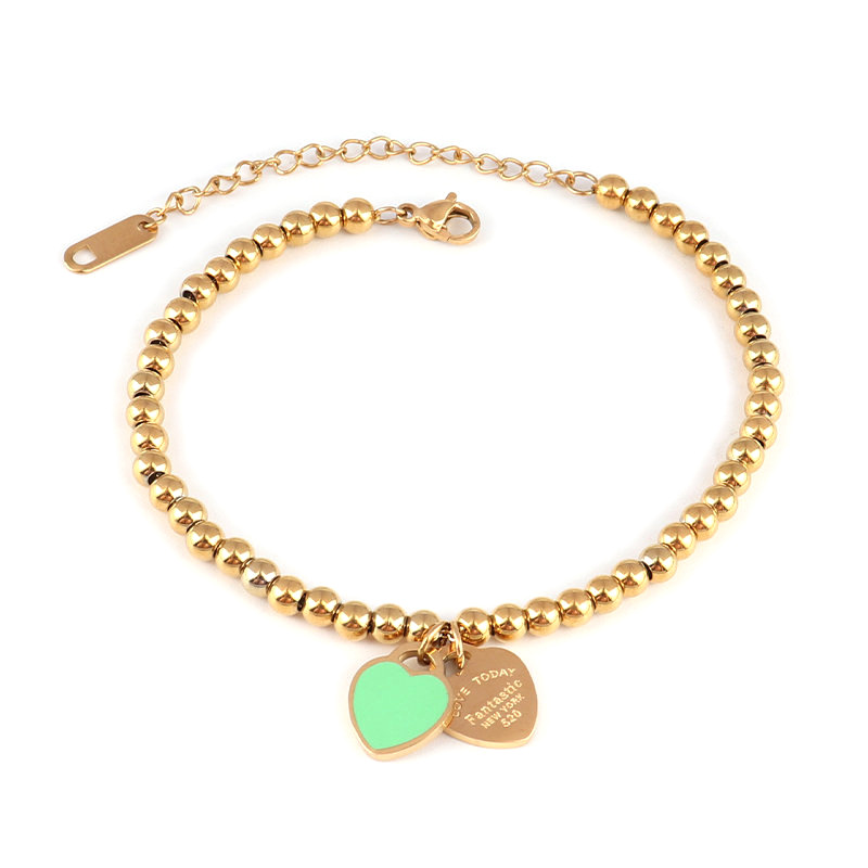 B1265 green heart bracelet-gold