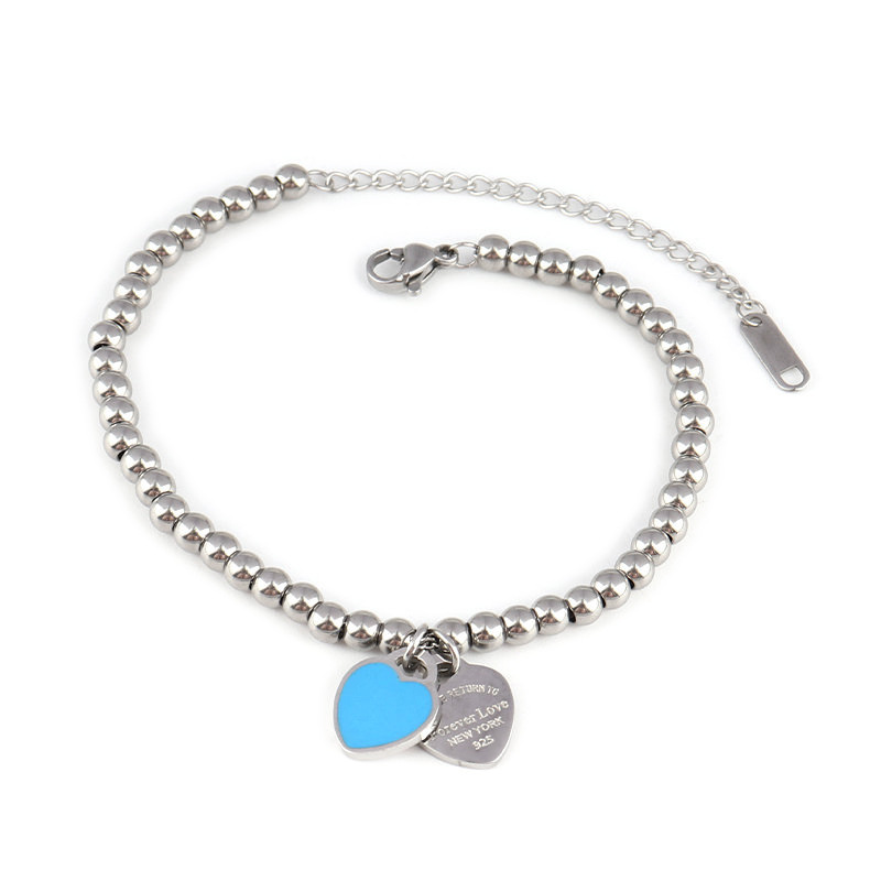 B1253 blue heart bracelet-silver