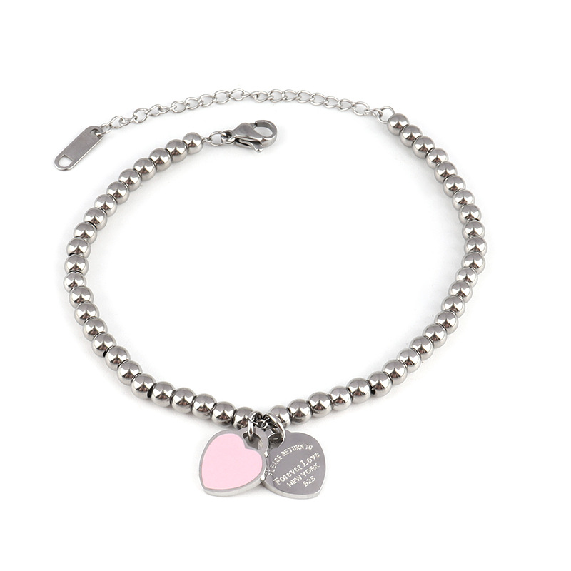 B1264 pink heart bracelet-silver