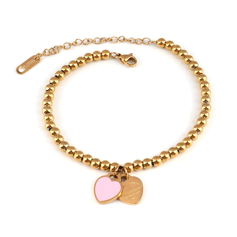 B1263 pink heart bracelet-gold