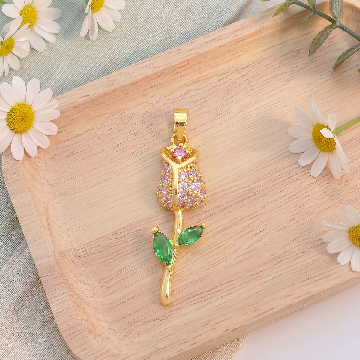 Xl6270 pink rose pendant gold