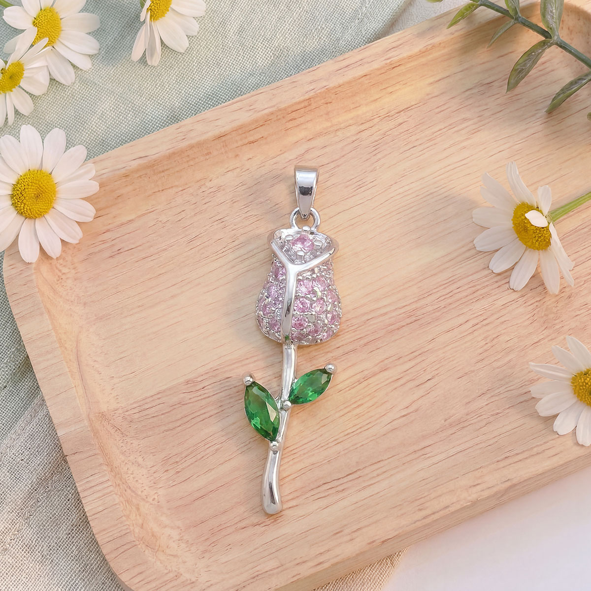 Xl6270 pink rose pendant silver