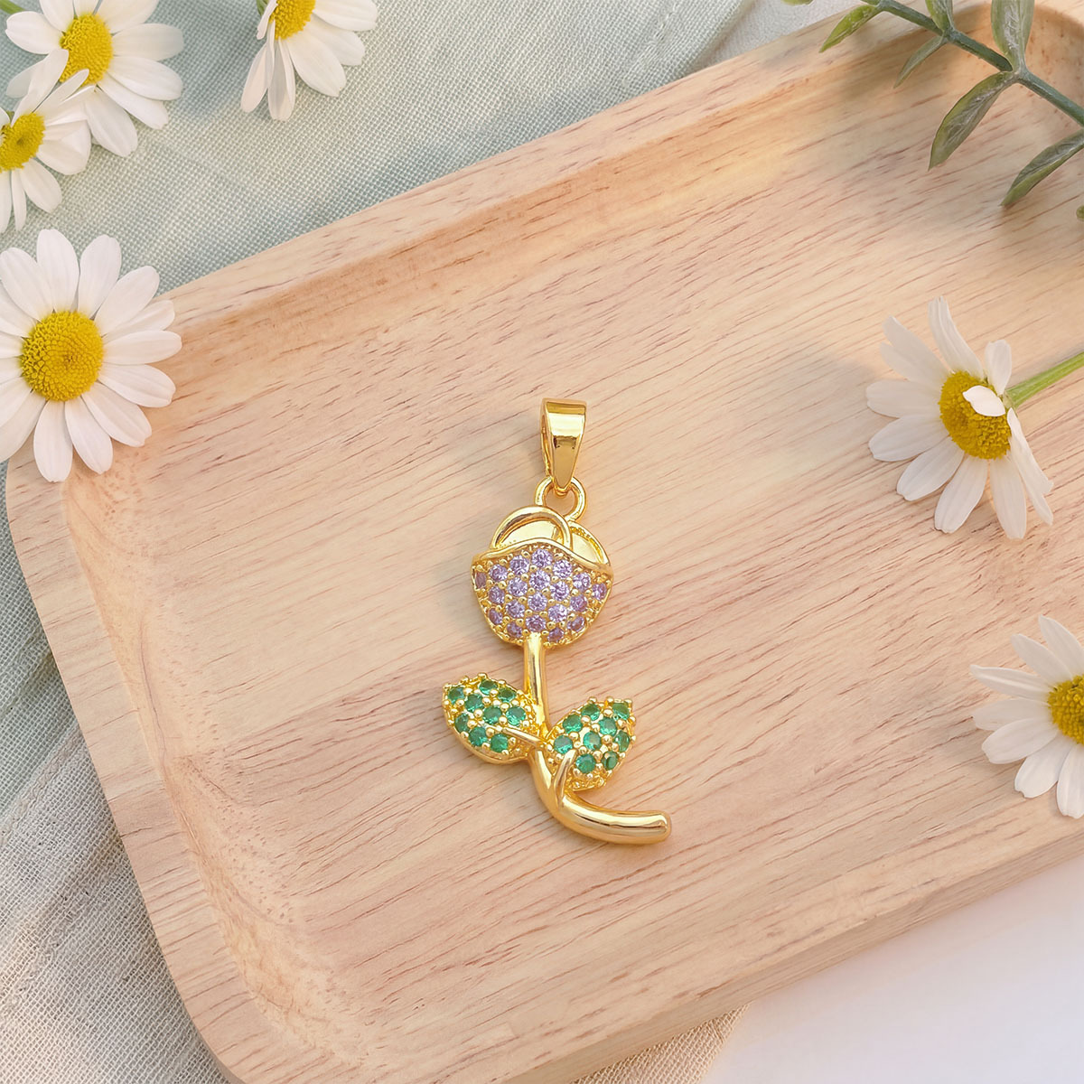 Xl6272 purple rose pendant gold