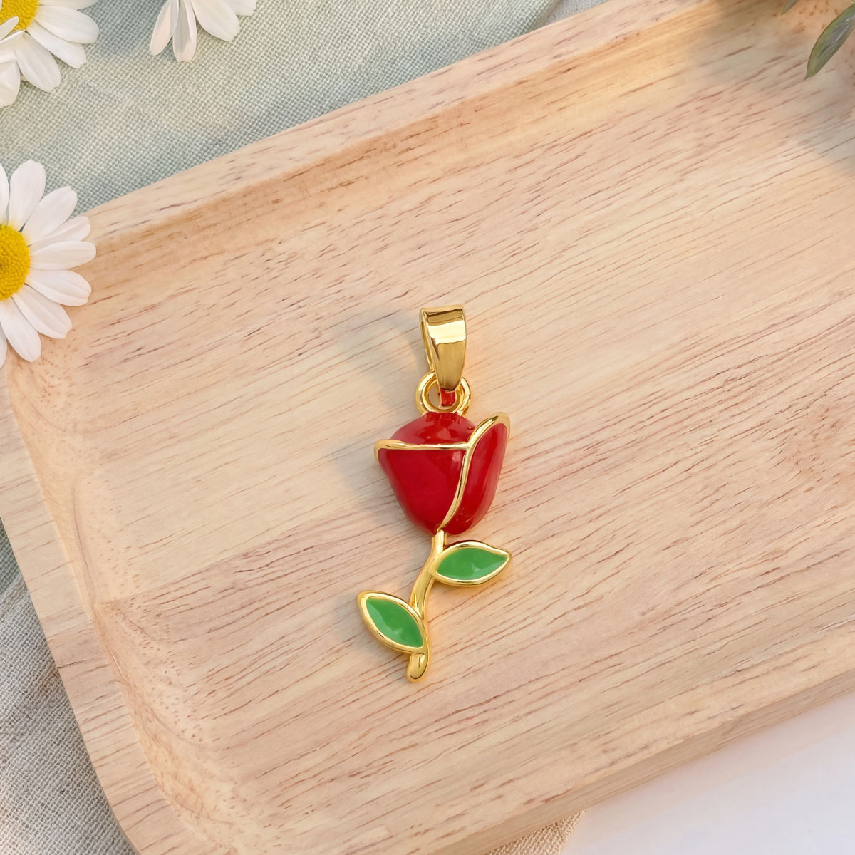 Xl6274 red rose pendant gold