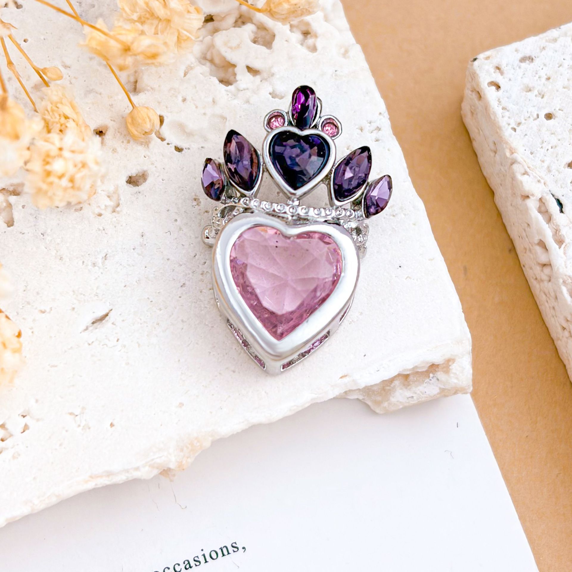 Xl1709 purple crown pink love pendant silver