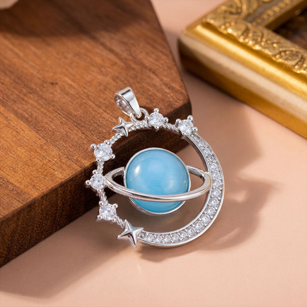 Xl1165 planet blue cat eye pendant silver