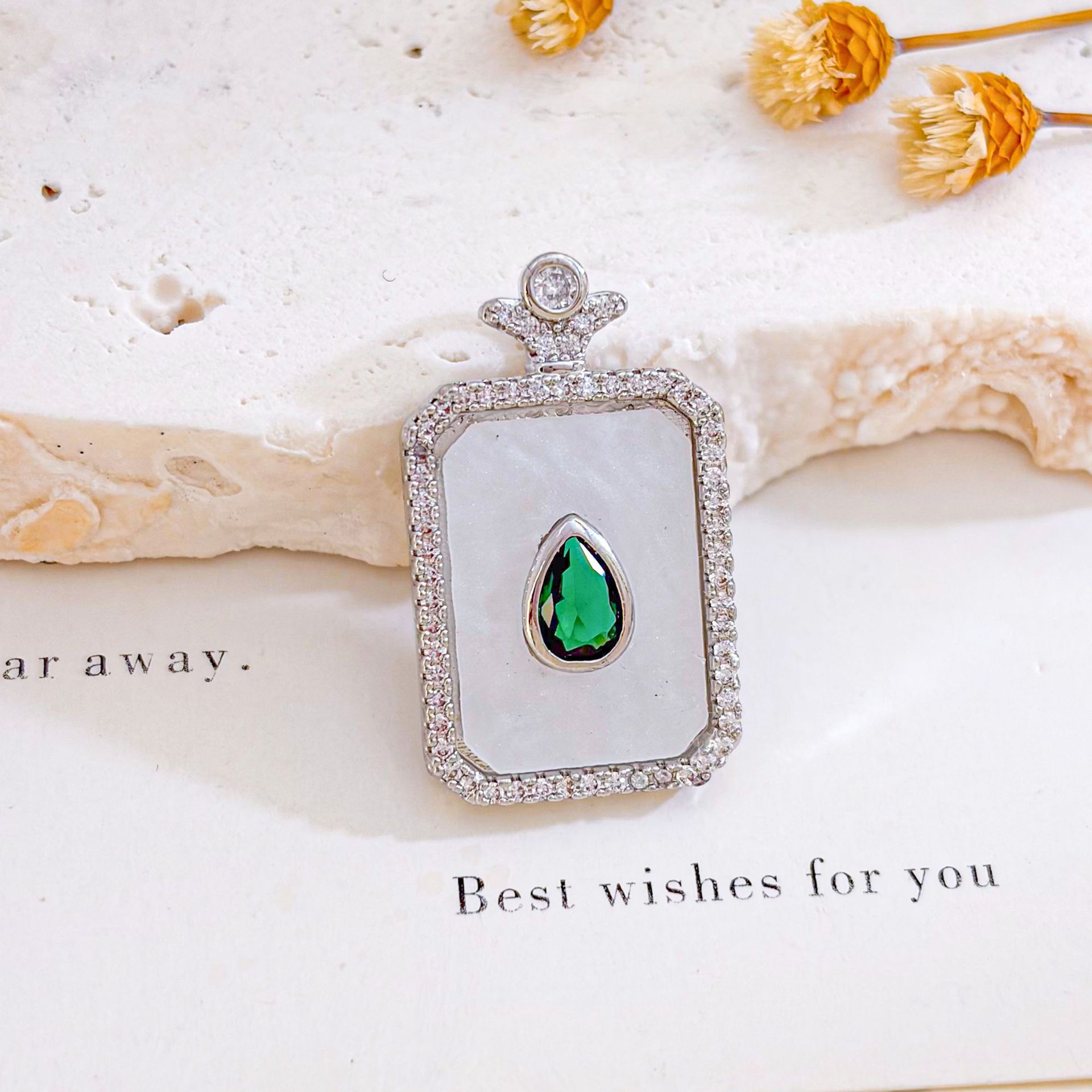 Xl717 emerald square bottle pendant silver