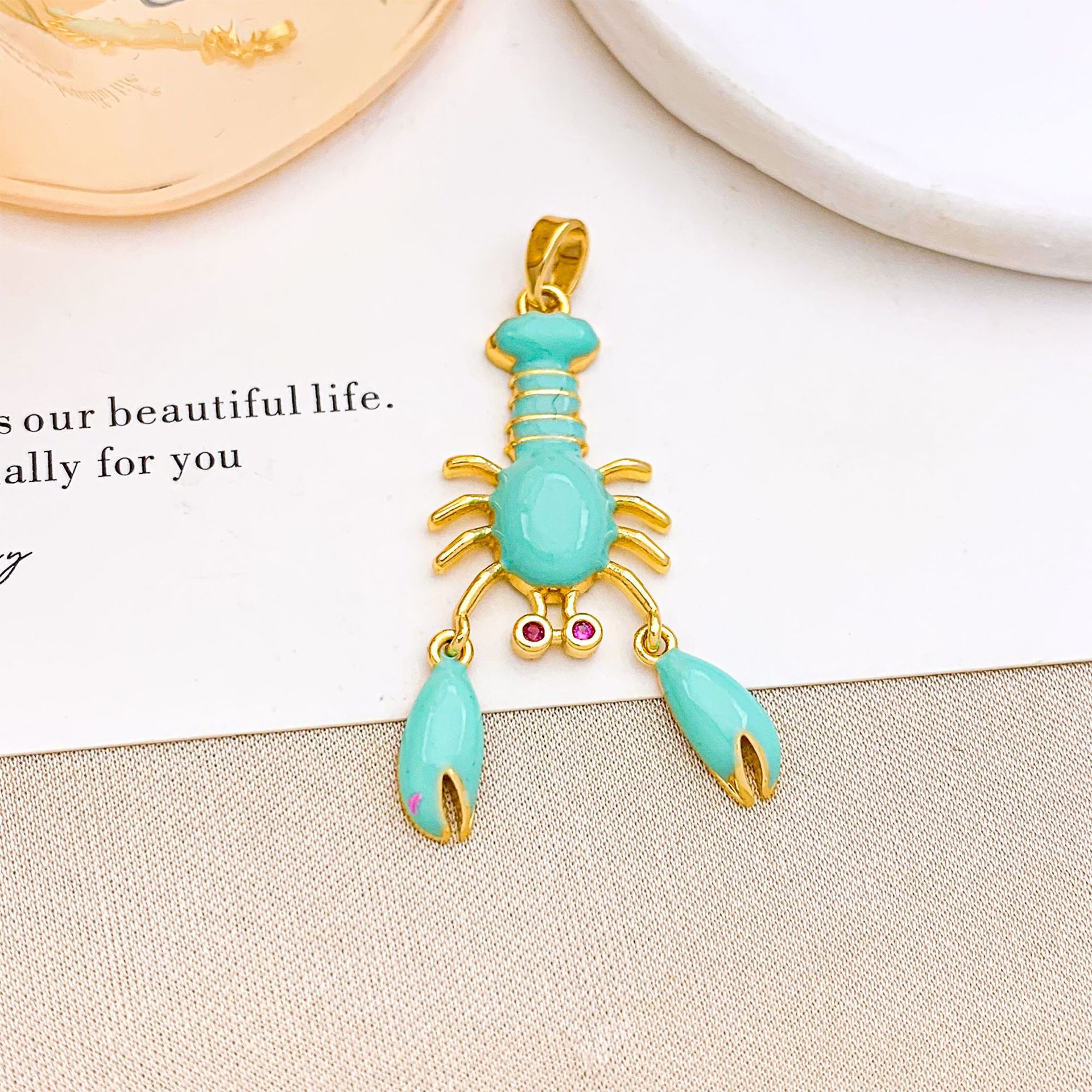 15x33mm  light green large lobster pendant gold