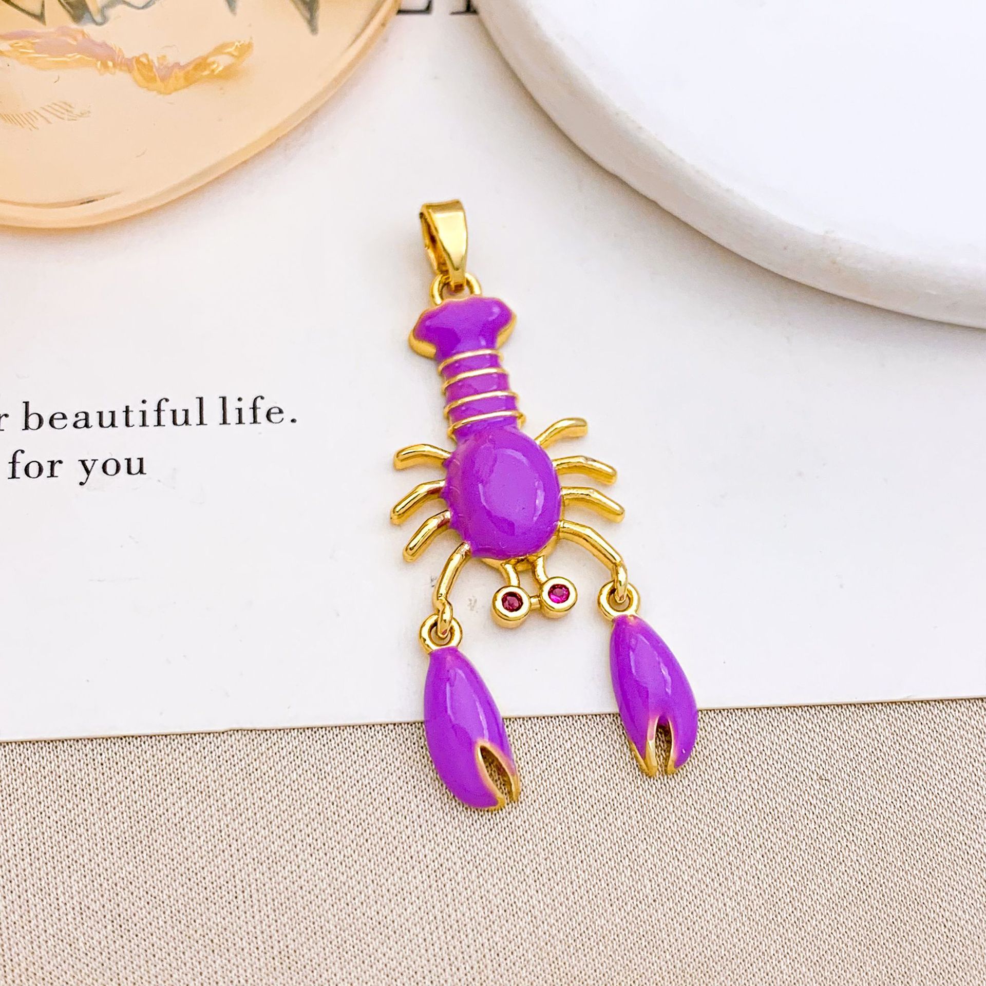 15x33mm  purple big lobster pendant gold