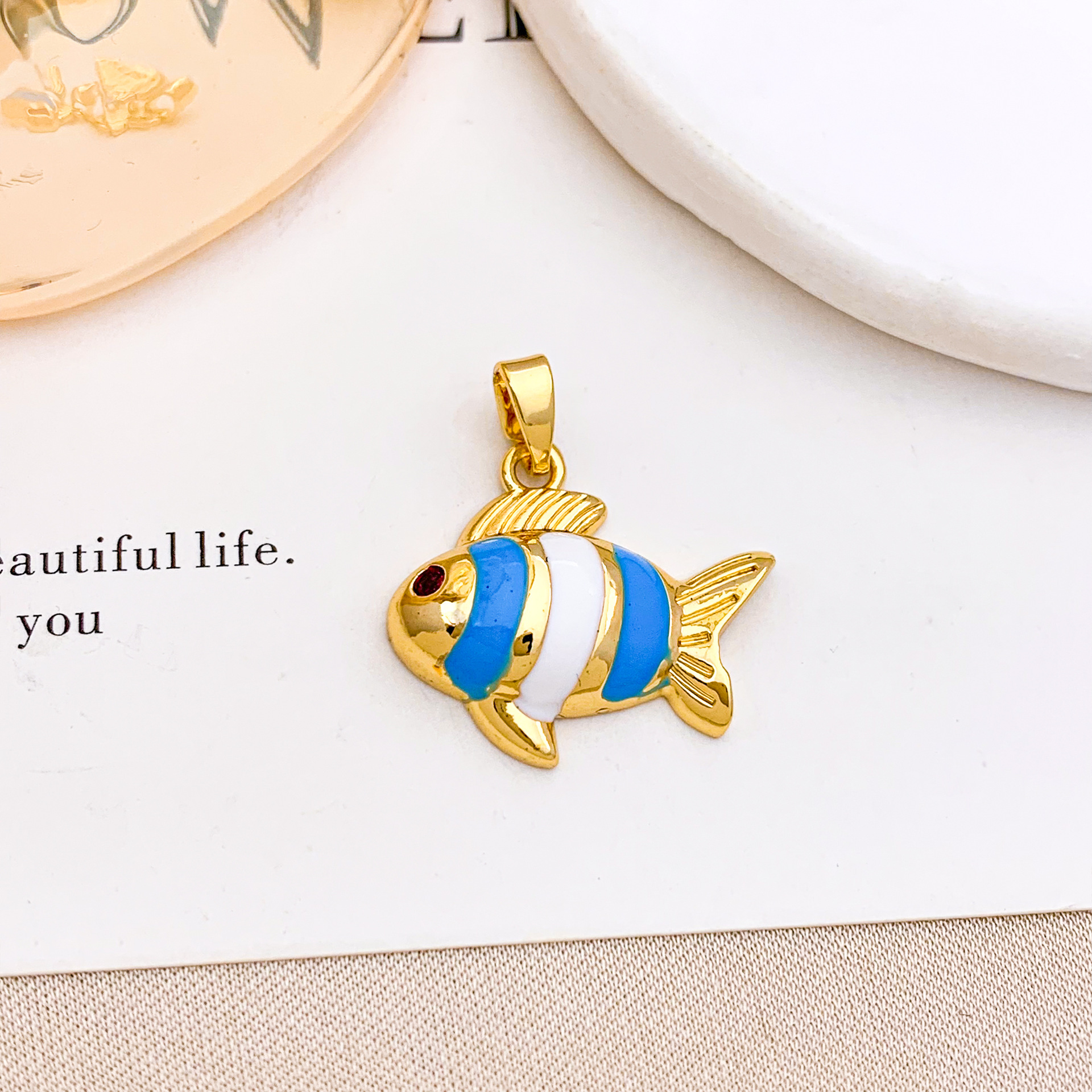 15x19mm blue clownfish pendant gold
