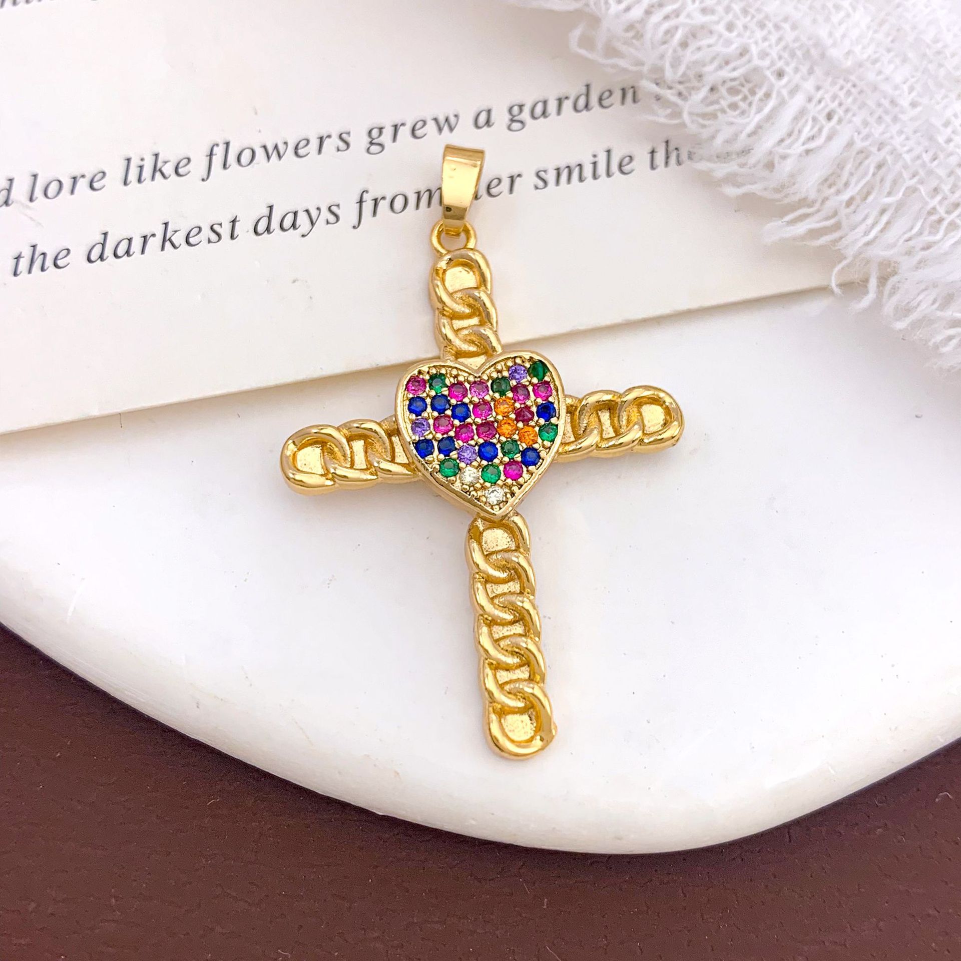 Xl140 colorful love cross pendant gold