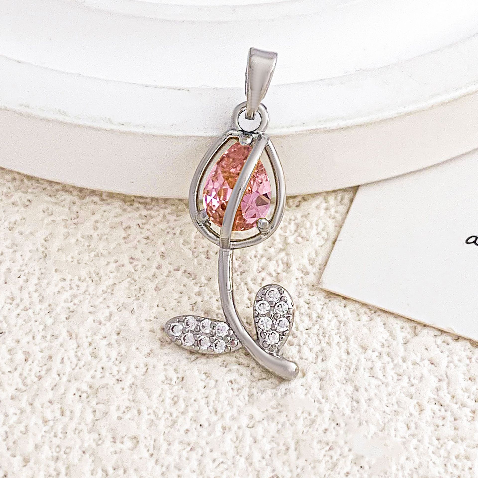 Xl2385 pink tulip pendant silver